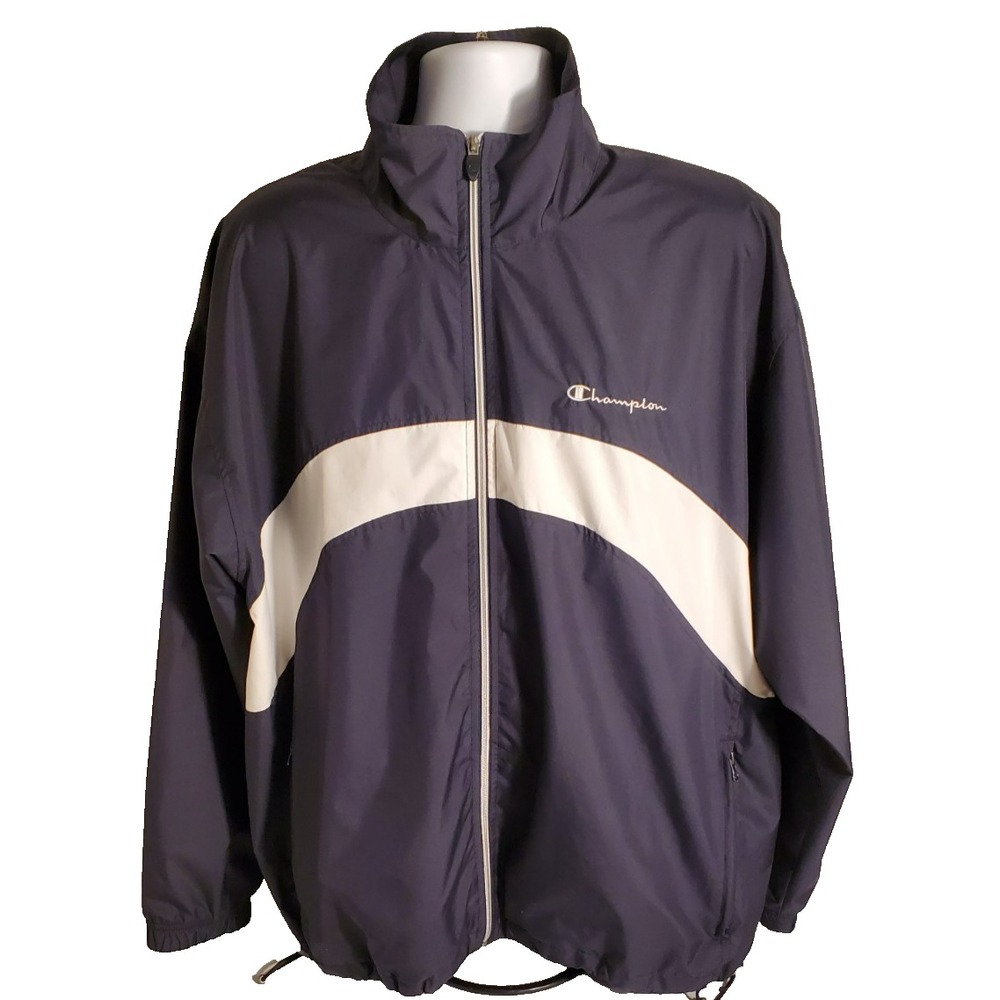 Champion Mens XL Windbreaker‎ Jacket Full Zip Blue/ White